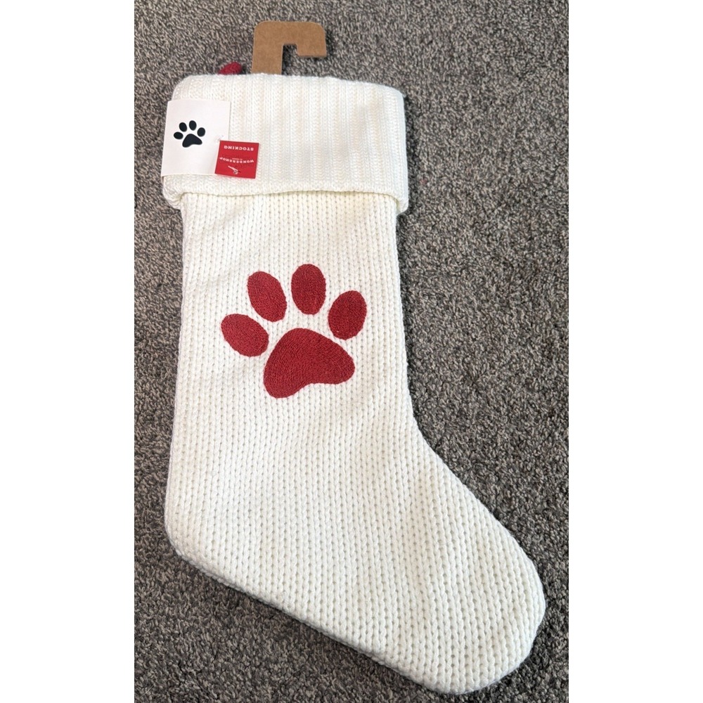 Pet Paw Knit Monogram Stocking Cat/Dog Wondershop White Xmas Holiday Target